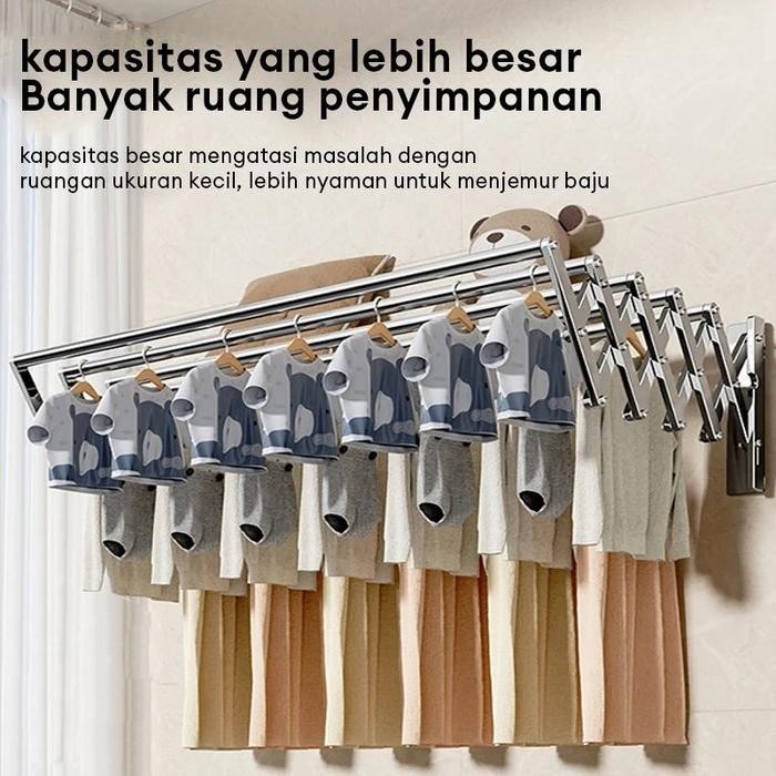 Jemuran Dinding Lipat Stainless 100-200cm Jemuran Baju Pakaian Dinding Jemuran Lipat Dinding