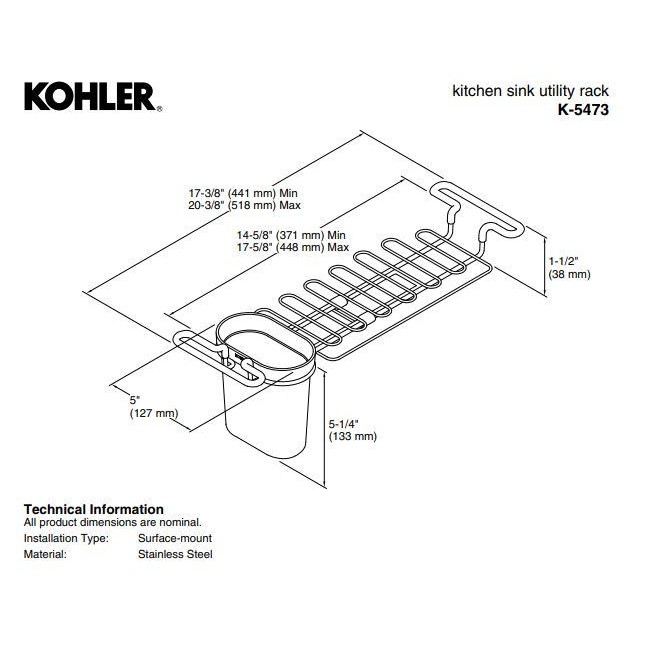 KOHLER Universal Kitchen Sink Utility Rack / Pengering Piring / Sink K-25386T-NA