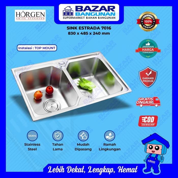 TERLARIS Horgen - Kitchen Sink Wastafel Bak Cuci Piring Dapur Estrada 7016 Stainless Steel Toto