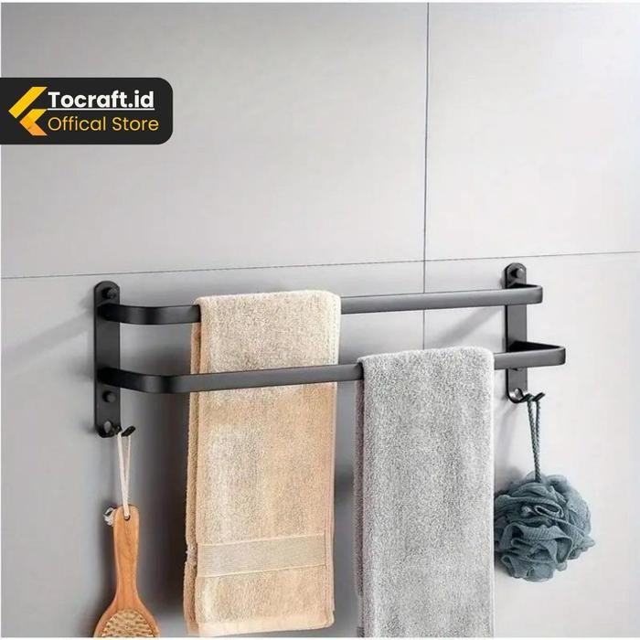 Ikea Livien - Rak Baju Gantungan Handuk Tempel Dinding Keramik Kamar Mandi Hitam Minimalis Set