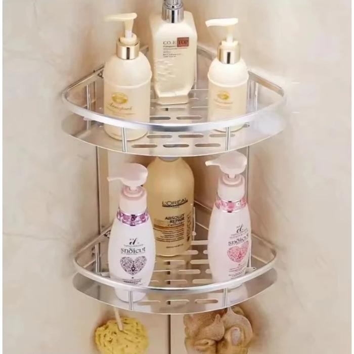 Ikea Livien - Rak Sudut Toilet Aluminium 2 Tingkat /Rak Besi Sudut Kamar Mandi /Rak Sabun