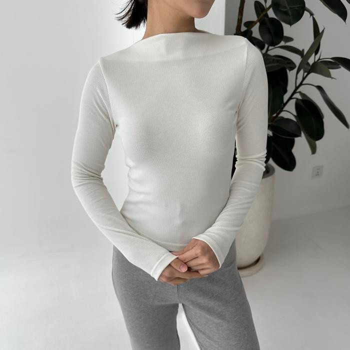 SODA TOP - Atasan Knit Wanita Lengan Panjang High Neck Turtle Boat Neck Drape Cowl Korean Top Basic