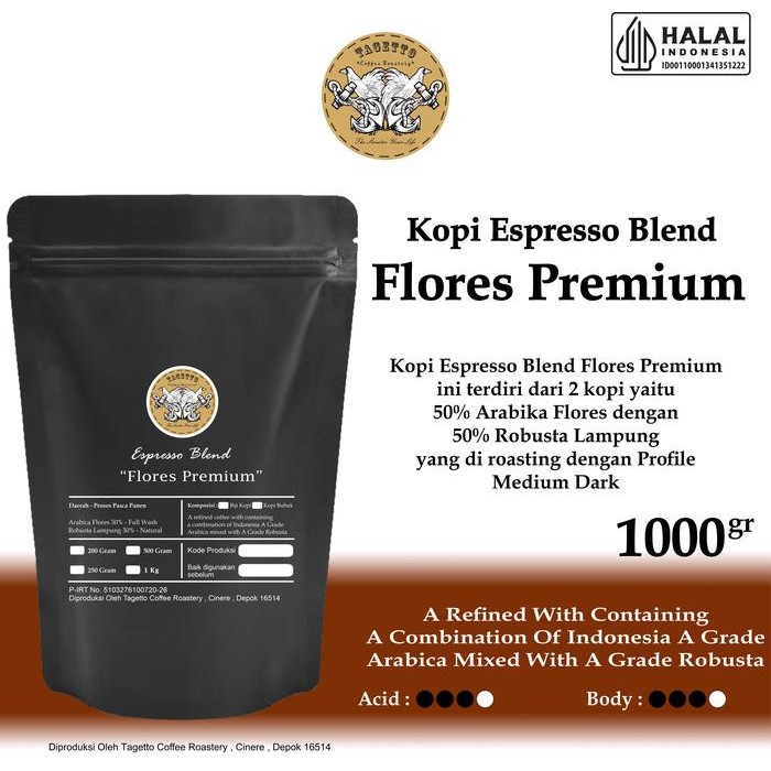 

BIJI KOPI ESPRESSO FLORES PREMIUM 1KG - ARABICA 50% & ROBUSTA 50% BEAN GROUND BUBUK 1 KG TAGETTO