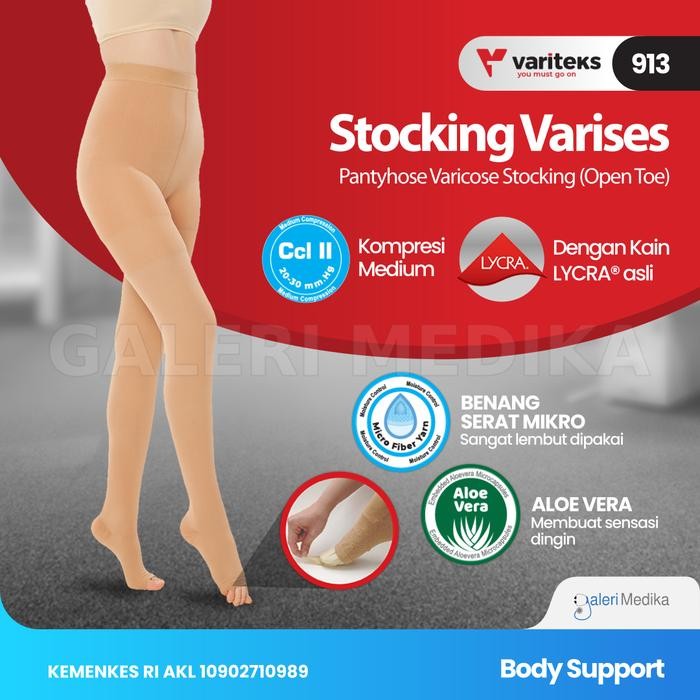 Variteks 913 Stoking Varises Pantyhose Sepinggang - Jari Terbuka CCL 2