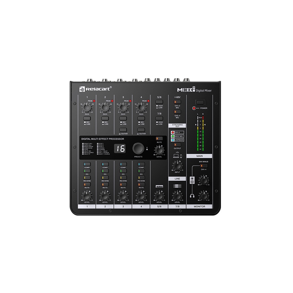 New RELACART MIXX8.6 8-Channel Digital Mixer Built-in digital audio processing functions USB interfa