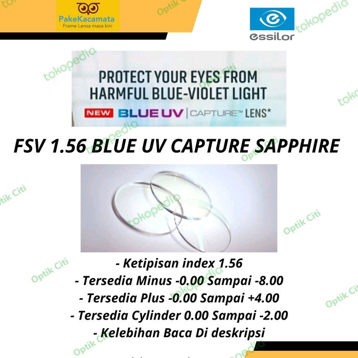 Lensa Kacamata Minus Crizal Essilor 1.56 Blue Uv Capture Sapphire Uv