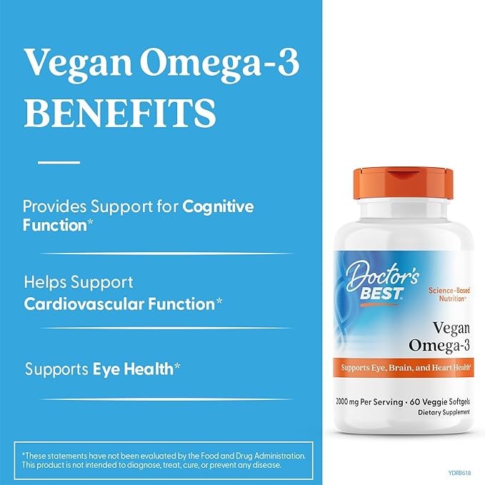 doctor's best Vegan Omega-3 EPA+DHA, 60 Veggie Softgels