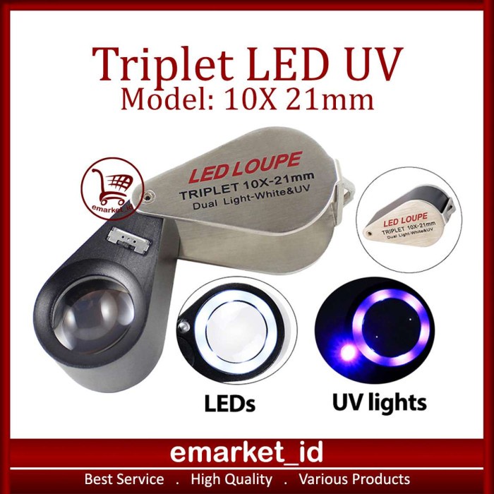 

KUYY TRIPLET LED UV 10X 21MM AG80 / KACA PEMBESAR LIPAT SAKU LOUPE / LUP PACKING AMAN