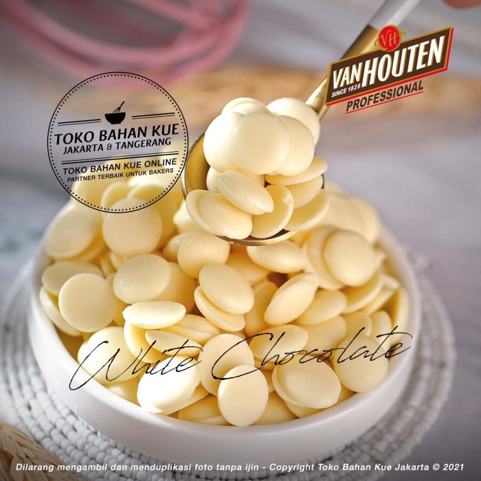 

VAN HOUTEN - WHITE COUVERTURE CHOCOLATE 27,8% 100GR COIN COKELAT PUTIH KODE 1072