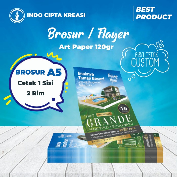 

Cetak Brosur A5 (1 Sisi ) 2 rim / 1000 lbr Art Paper 120 gr Murah !