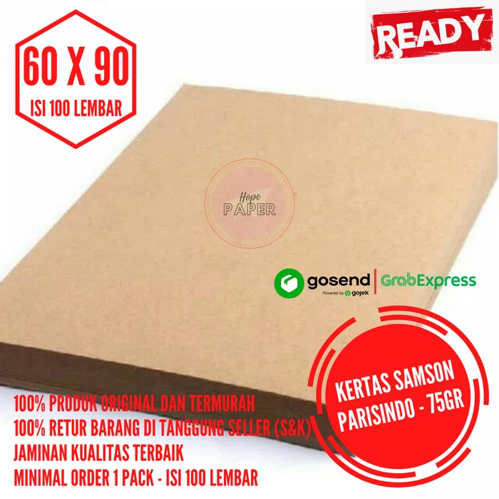 

Kertas Samson 60x90 75 gr isi 100 lembar / Kertas Coklat / Sampul Buku