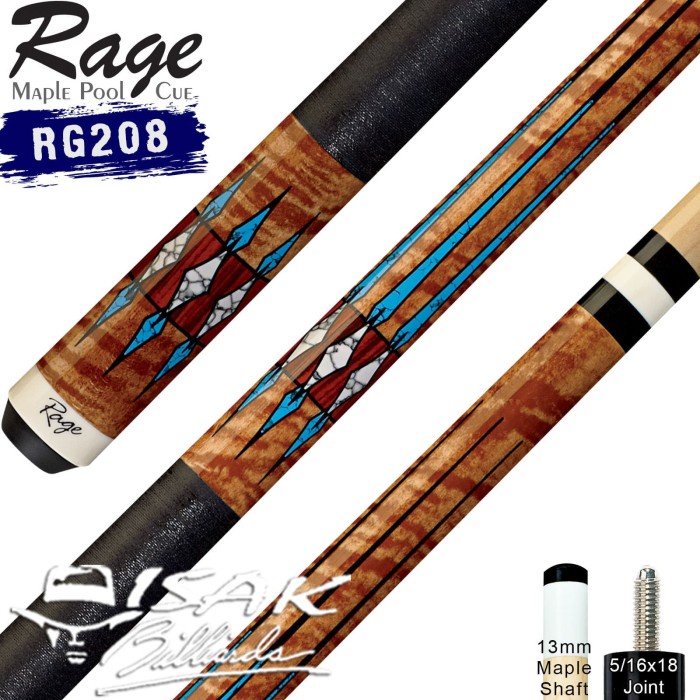 Rage RG208 Pool Cue - 13 mm Maple Billiard Stick Stik Biliar Players