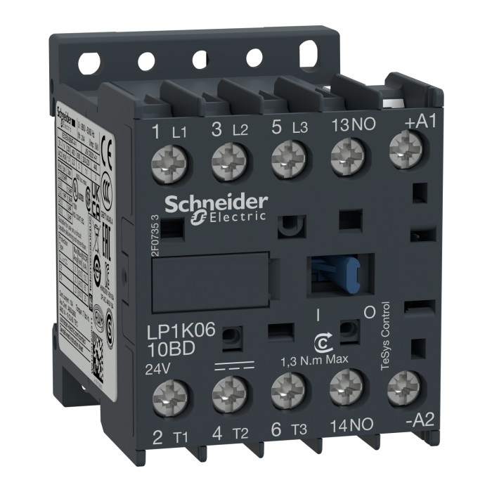 Schneider LP1K0610BD TeSysK Contactor 3P 440V 6A AC3 1NO 24vdc coil