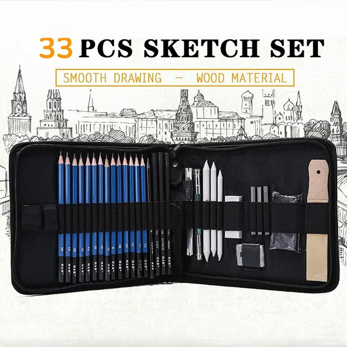 

STOK TERBATAS COD 33PCS/Set Sketch Pensil Pisau Penghapus dan Pensil Gambar untuk Keperluan Sekolah