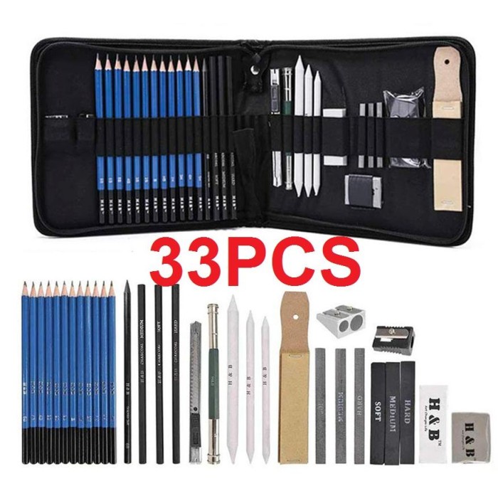 

MURAH NEW 33PCS/Set Sketch Pensil Pisau Penghapus dan Pensil Gambar untuk Keperluan Sekolah Pencil