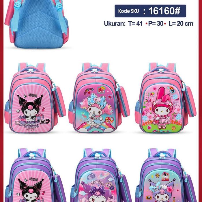 

PROMO 16Inch Tas Ransel TK Kuromi Melody Sanrio Ransel Anak Sekolah Free Gantungan Tempat Pensil