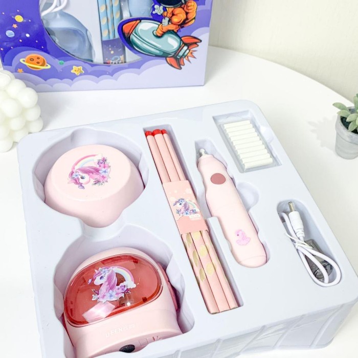 

OBRAL Paket 6 in 1 Electric Box Stationery Set / Set Alat Tulis ATK Elektrik Rautan Penghapus Vacuum