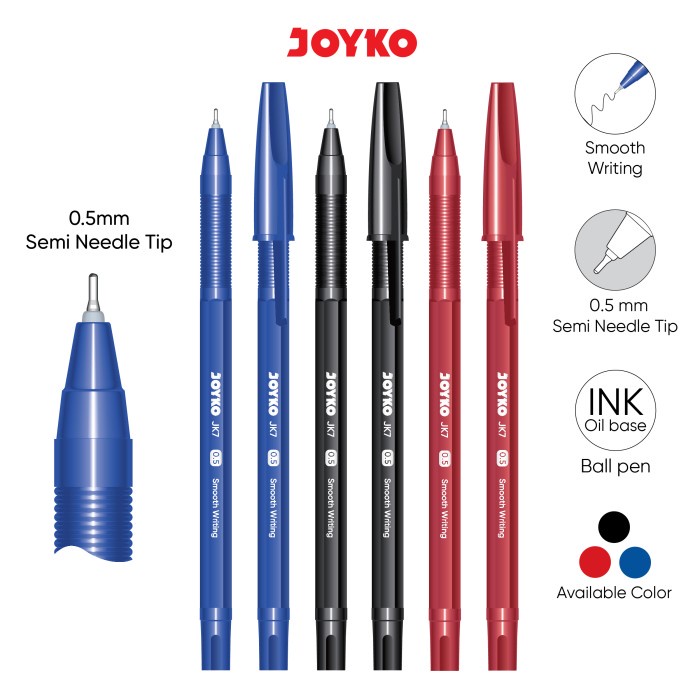 

JOYKO BALL PEN BLACK BLUE RED JK7 PENA PULPEN JOYKO JK7 HITAM BIRU MERAH JK7 LUSIN [12PCS]