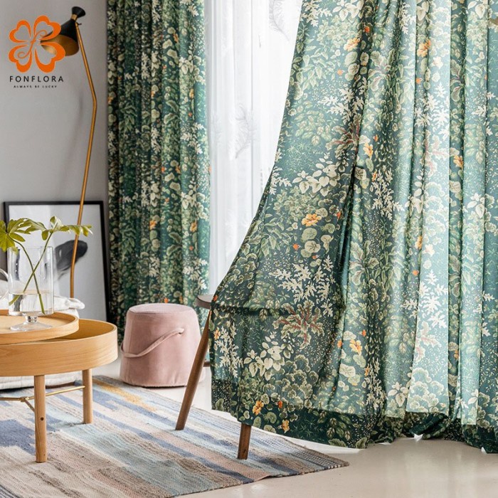 

American Retro Floral Printed Curtains For Living Room Kamjay