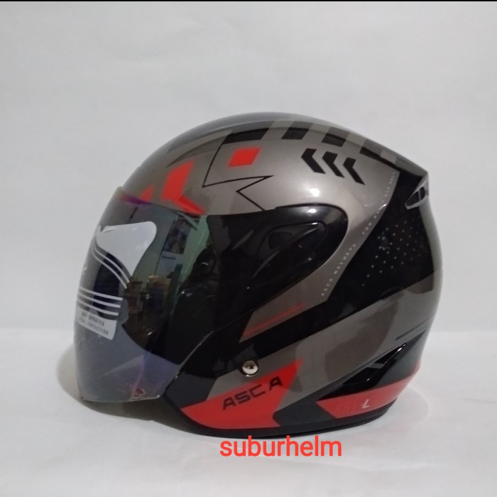 Helm Asca Strike Arrow Black Red Doff Single Visor Half Face Sni