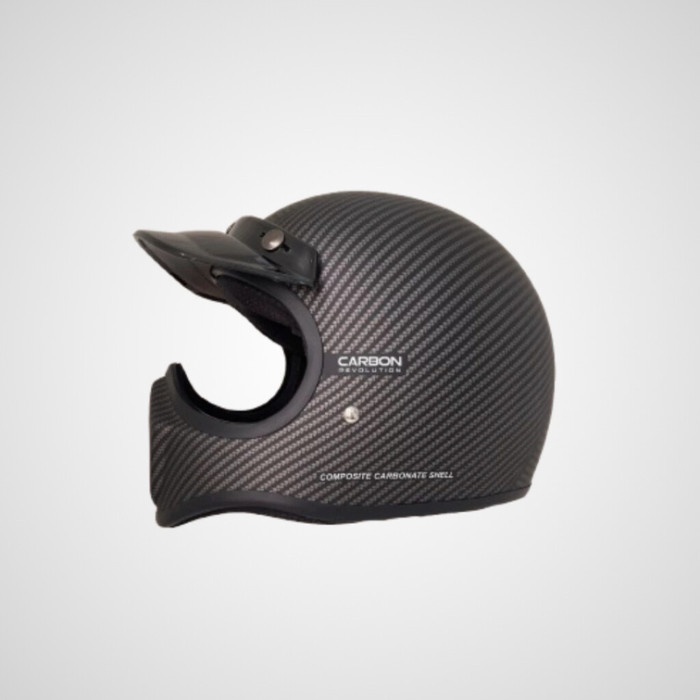 Helm Cakil Retro Js Carbon Doff Full Face Dewasa Original Sni