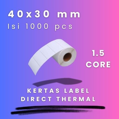 

DT 40 X 30 - 1.5" @1000 - 1 Line LABEL TIMBANGAN CORE 1.5 INCH 40X30MM 40 X 30 MM 4X3 CM 4 X 3 CM STICKER BARCODE LABEL THERMAL STIKER DT 1000 PCS