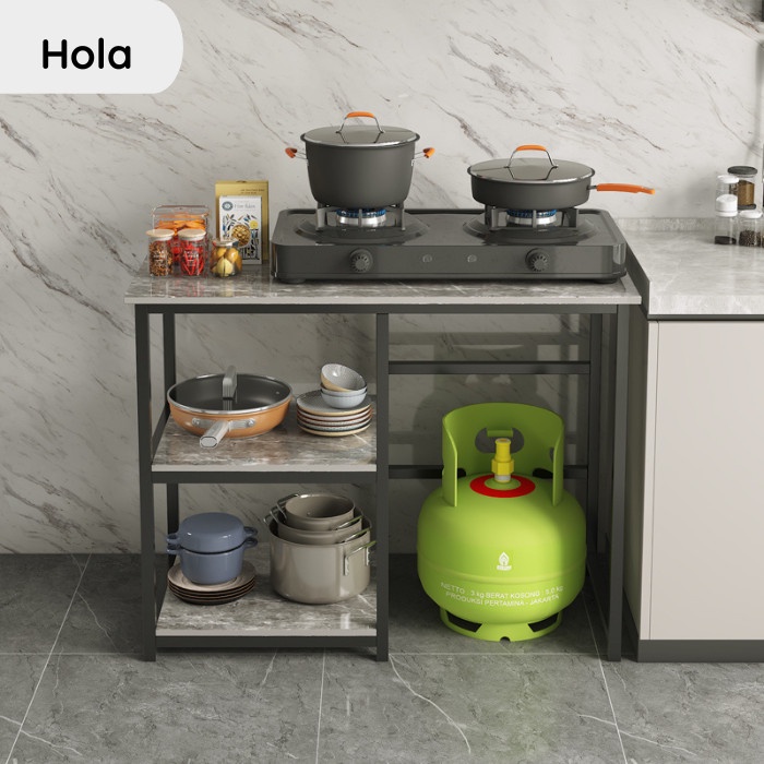 Meja Besi Dapur Tempat Kompor Tabung Gas Stainless Minimalis Kokoh