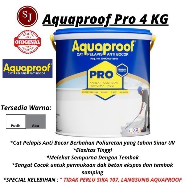 Cat Pelapis Anti Bocor Aquaproof Pro Warna Putih Ukuran 4Kg