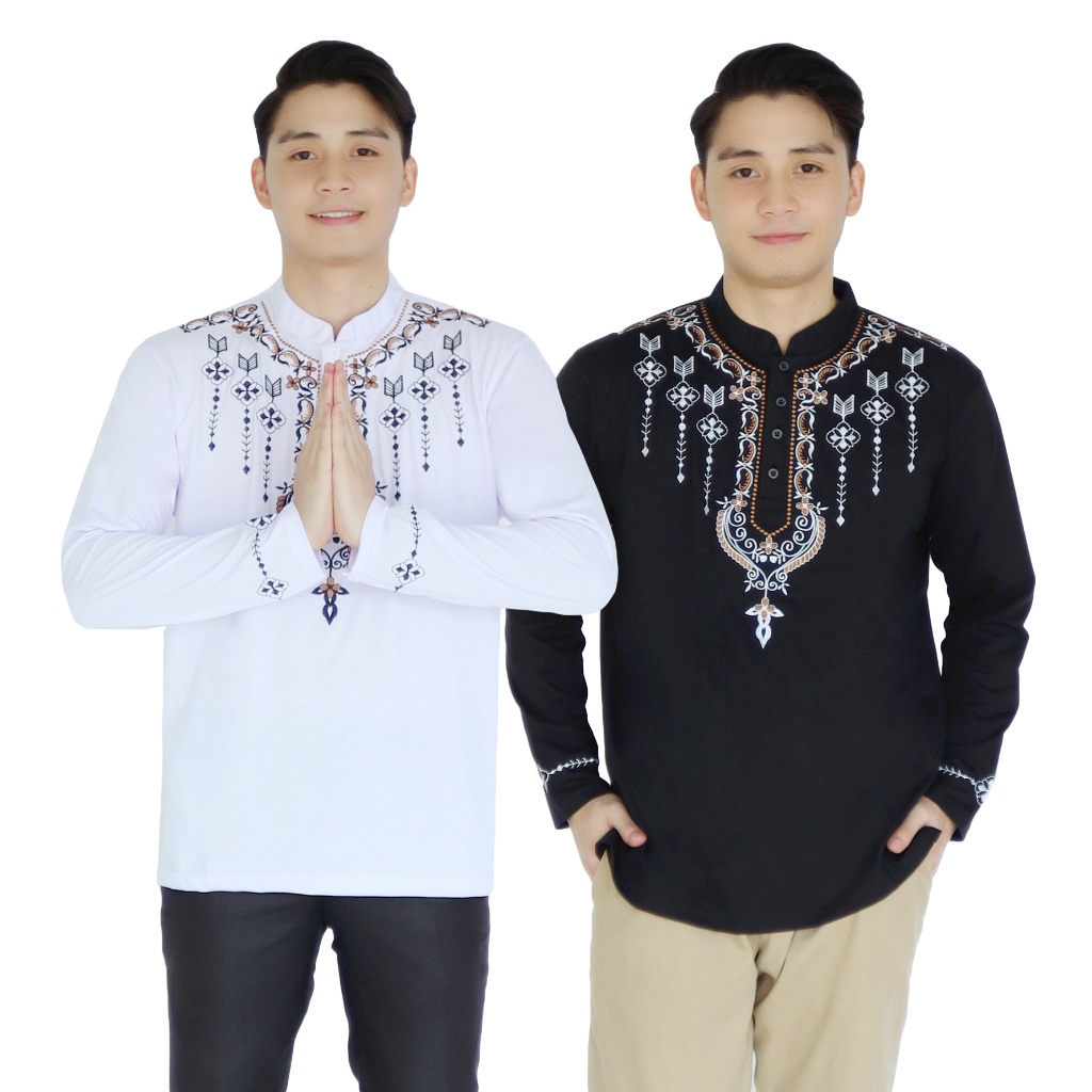 Liso Wear - Baju Koko Uj Bordir Motif Batik / Atasan Kaos Muslim Pria Lengan Panjang