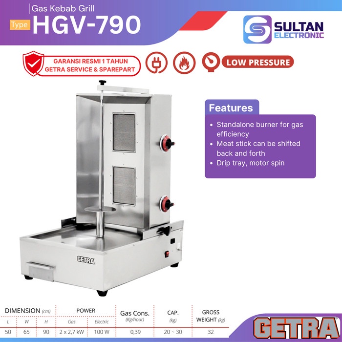 GETRA GAS KEBAB GRILL HGV-790 / HGV 790 / PEMANGGANG DAGING KEBAB GAS
