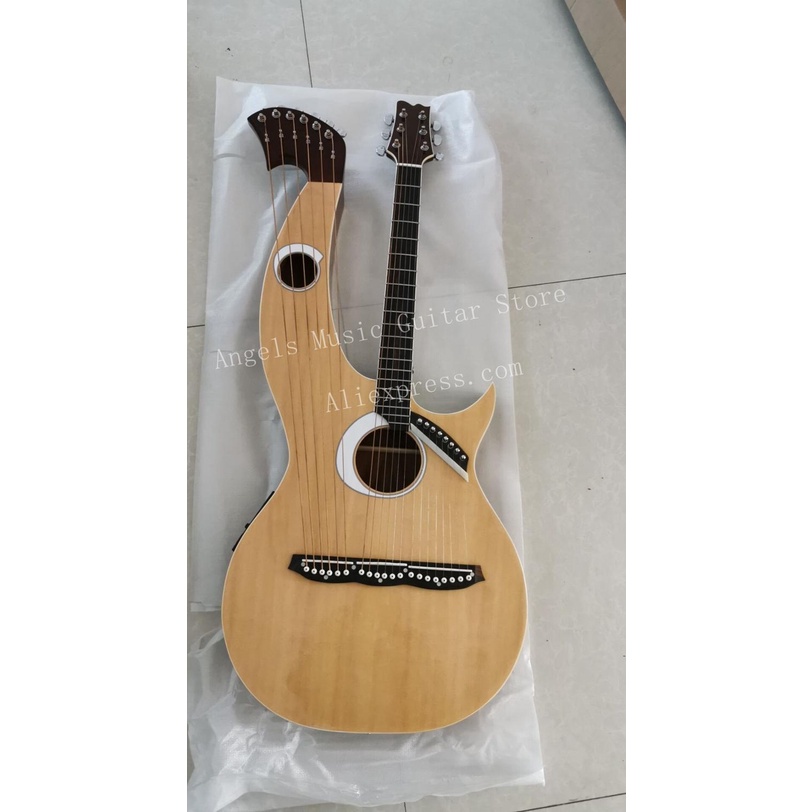 SINE Rare Harp Guitar Spruce Top Double Neck Guitar 6 6 8 String Natural Wood Acoustic Electric Guit