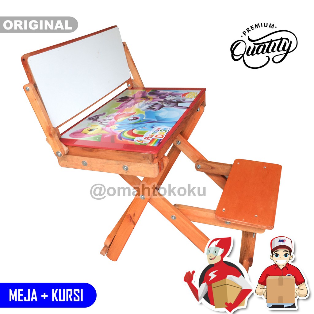 Limited Edition Meja Belajar Lipat Anak Kursi Bangku Kayu Minimalis Serbaguna Whiteboard Kirim Via