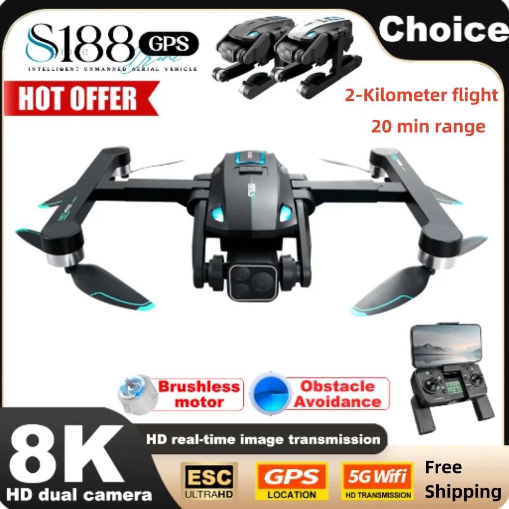 SUTO S188 GPS Drone Professional 8K HD Triple Camera With 5G WIFI Obstacle Avoidance Brushless Folda