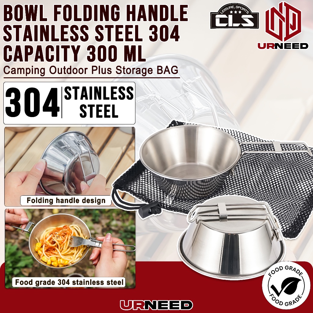 Terfavorit  Mangkok Stainless 304 Gagang Lipat Kapasitas 300 Ml Camping Outdoor Plus Storage Bag