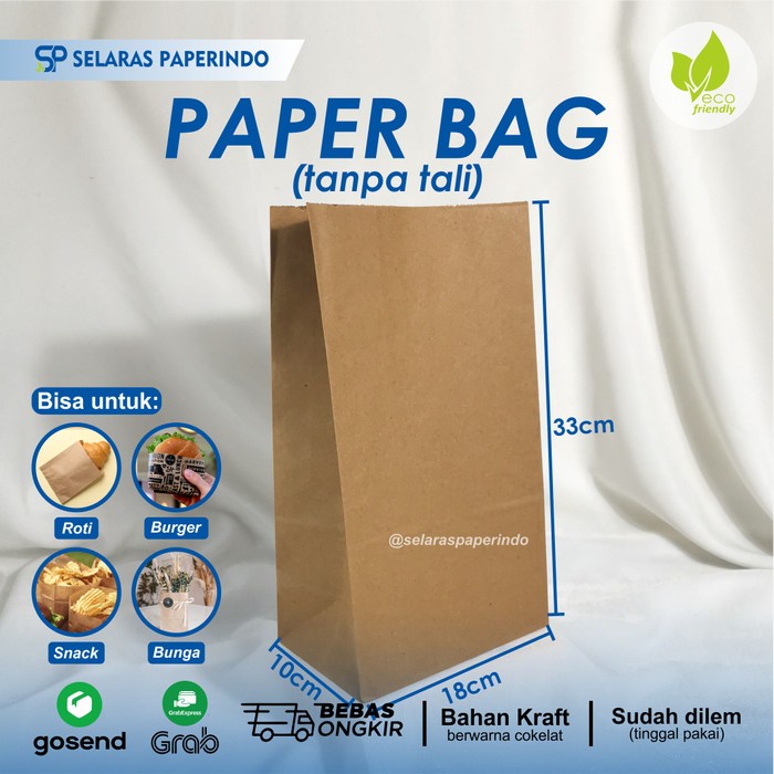 

Flashshow Paperbag polos tanpa tali wadah makanan sosis burger kemasan aesthetic