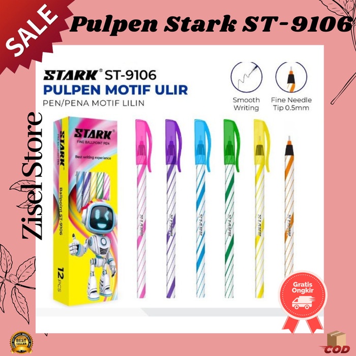 

KODE H Pulpen Stark ST-9106 Isi 12 Pcs BallPoint Ulir Lilin Hitam Murah