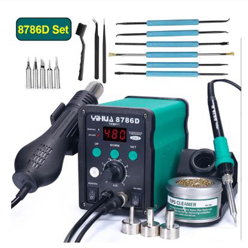 CAUD YIHUA 8786D 110V 220V Soldering Iron Hot Air Soldering Station DIY Digital Rework Station Phone