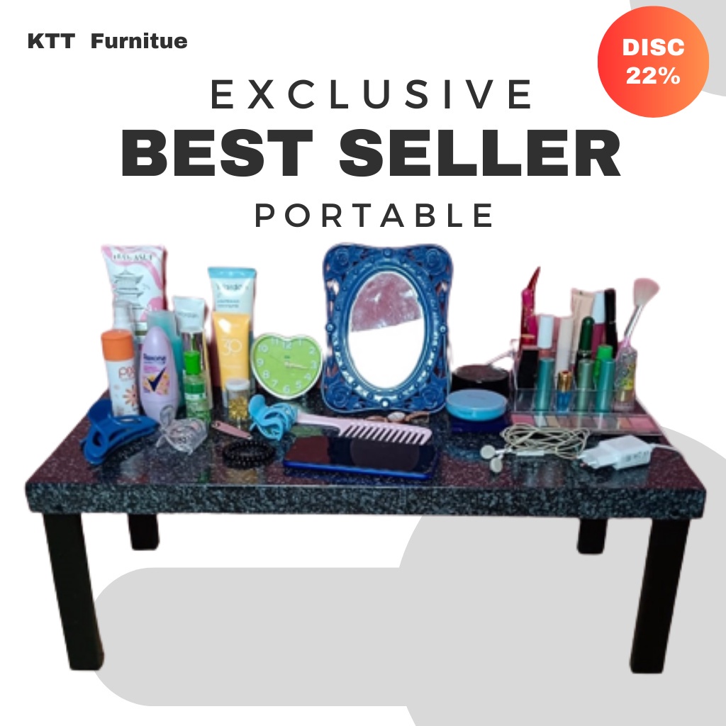 Meja Rias Rak Mekup Multifungsi Modern Meja Lesehan Minimalis Warna Hitam Granit Marmer *