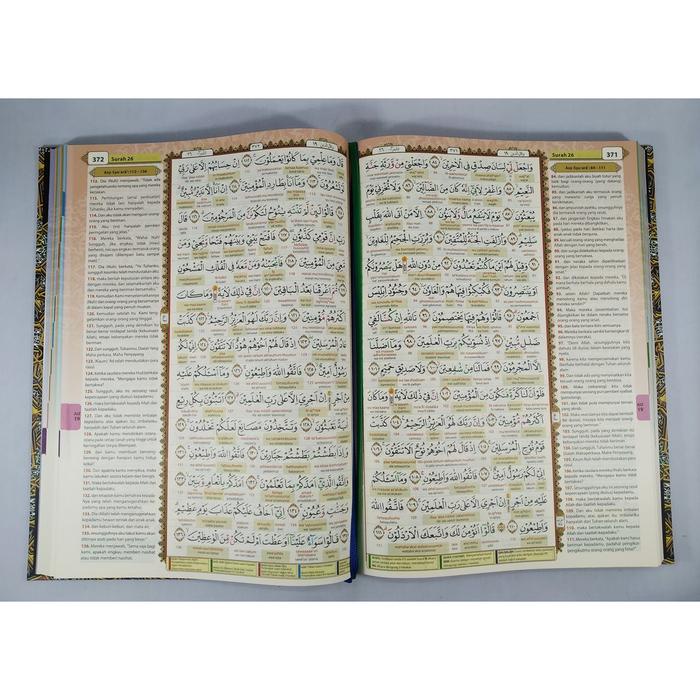 A4 MUSHAF ALQURAN TERJEMAHAN HAFALAN PERKATA TAJWID AL QURAN AL MADRASAH DUO LATIN ALQOSBAH (WARNA