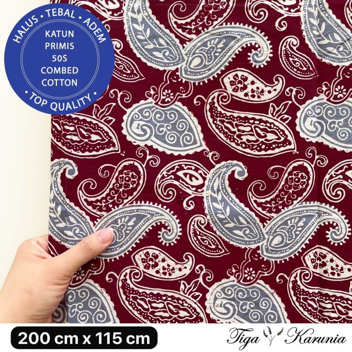Kain Batik Cap Premium Solo Pasley Maroon Red Grey Katun Primis