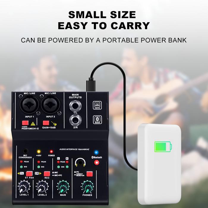 mini 2 Channel Bluetooth USB Sound Card mixer audio SoundCard Audio Interface for Recording,