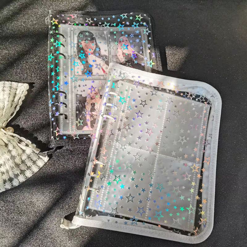 

A5 Laser Star Zipper Binder Collect Book Refill Organizer DIY Journal Dairy Transparent InsIdol