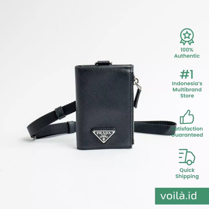 

Prada Saffiano Woven Nylon Tape Card Holder Black Kode 430