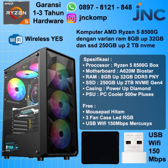 Komputer Rakitan Ryzen 5 8500G Ram 32Gb Ssd 1Tb For Gaming / Office