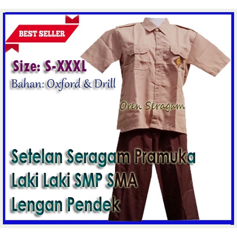 Setelan Seragam Pramuka SMP SMA Laki Laki Lengan Pendek Jumbo Big Size