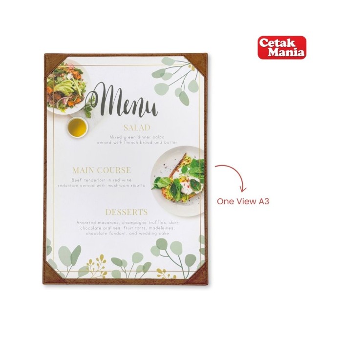 Cetak Mania - Buku Menu Kulit Cafe Series Varian 1 sisi (One View) A3 Coklat - Cafe, Coffee Shop,