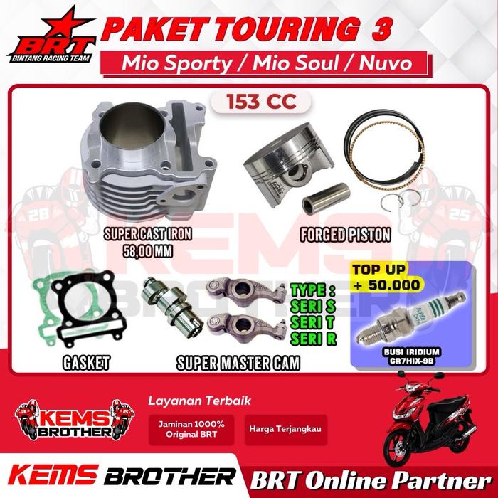 Paket Brt Mio Sporty Mio Soul Nuvo Touring 3 Boreup 153Cc Original Brt (Blok Casting Iron, Noken As