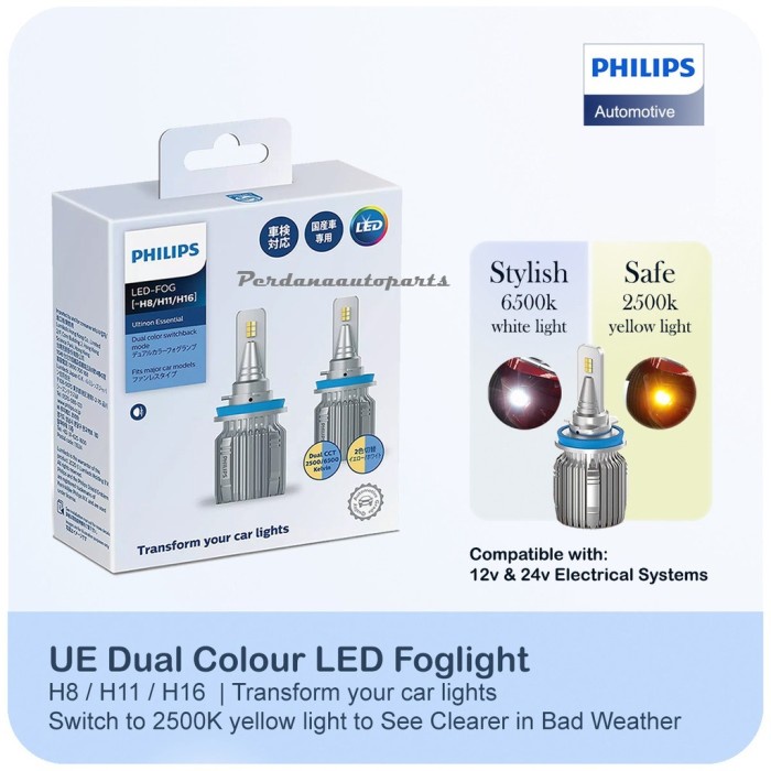 Philips Led Foglamp Dual Color H8/H11/H16 Switch 2Warna Kuning Putih