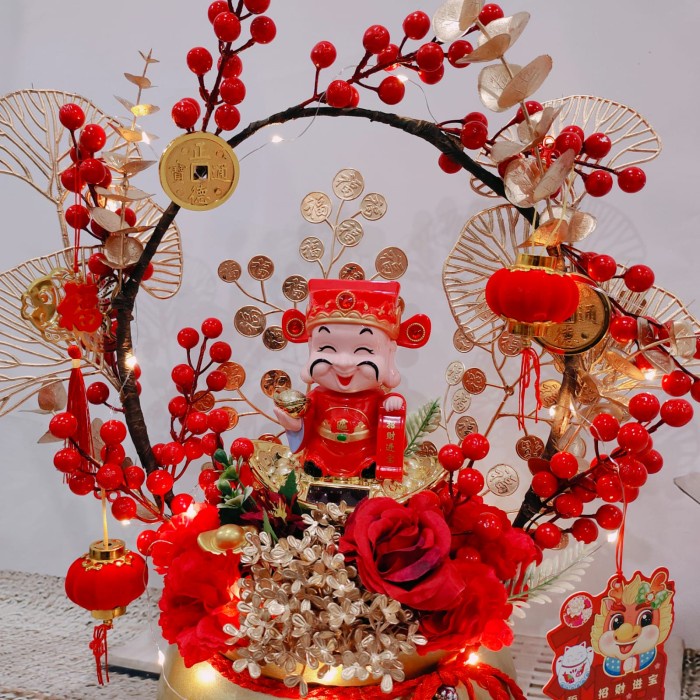Hampers Bunga Imlek HOKKI - Vas Set Bunga CNY Dekorasi Pajangan POT201