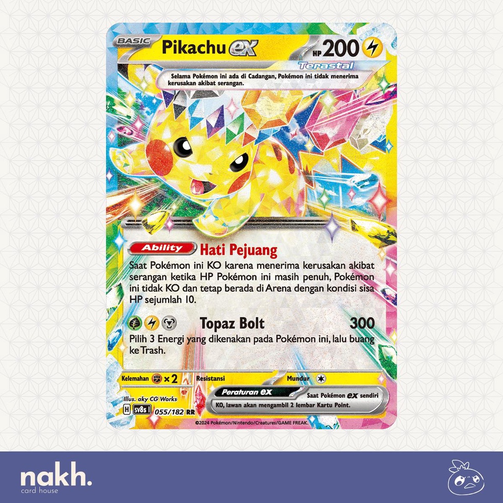 Kartu Pokemon TCG Indonesia kilat rasi sv8s 055/182 Pikachu ex